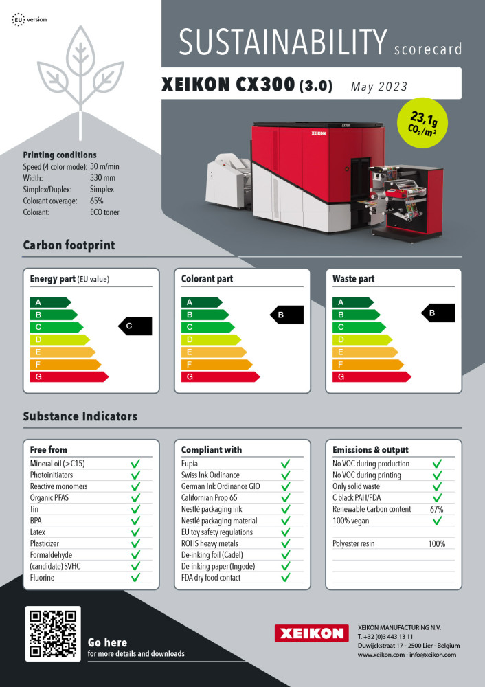 Sustentabilidade - Pegada de Carbono - Scorecard Xeikon CX300 (3.0)